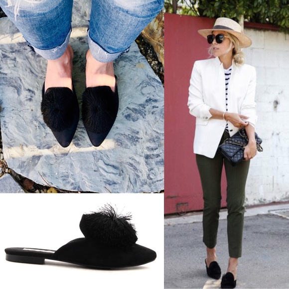 Shoes - 1 Sz 10 left ⭐️ Mule Shoe Flat Puff Pom Pom